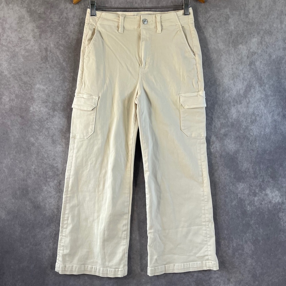 Paige Carly‎ Petite Cargo Pants Womens 26 Quartz Sand Cream Wide Leg High Rise